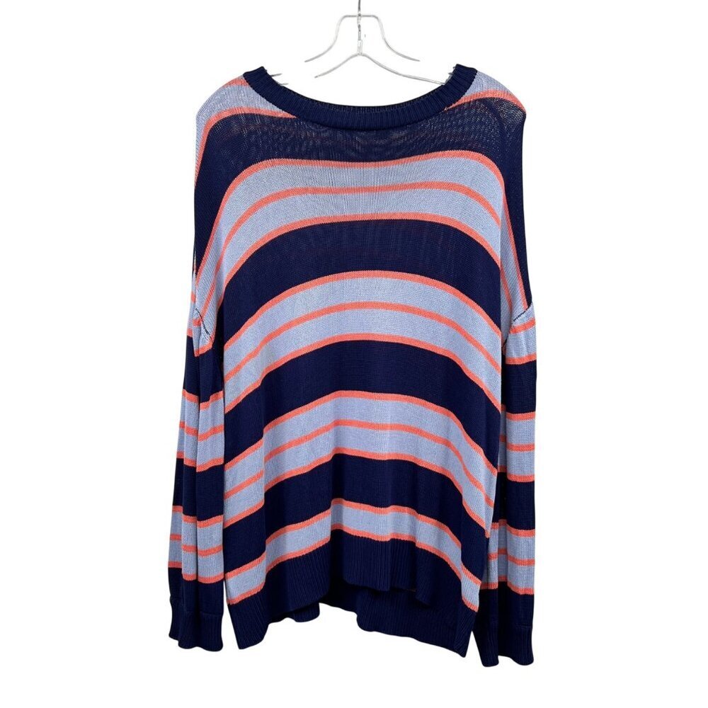 Chicsoul Women Striped Knit Sweater Long Sleeve Blue/Multi Size 2XL